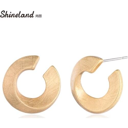 Shineland Vintage Simple Alloy Hollow Circle bijoux Trendy Handmade Wire Drawing Stud Earring Punk Brincos Femme Accessories