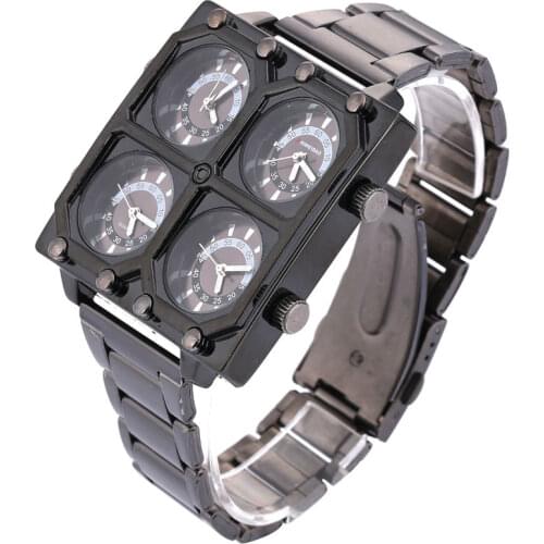 Shiweibao Quartz Watches Men Watch Luxury Brand Four Time Zones Military Wristwatches Full Black Steel Watchband Clock Male New