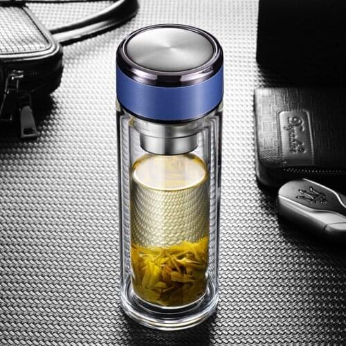LDFCHENNEL 300ML Double Wall Glass Water Bottles Tea Infuser Filter Tea Separation Tumbler Tea Cup Travel Drinkware Glass Bottle