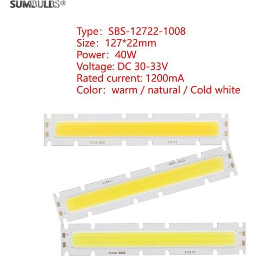 SUMBULBS 5pcs/lot 40W high power Ultra bright LED COB for Floodlight 127*22mm led source strip LED For DIY lamp