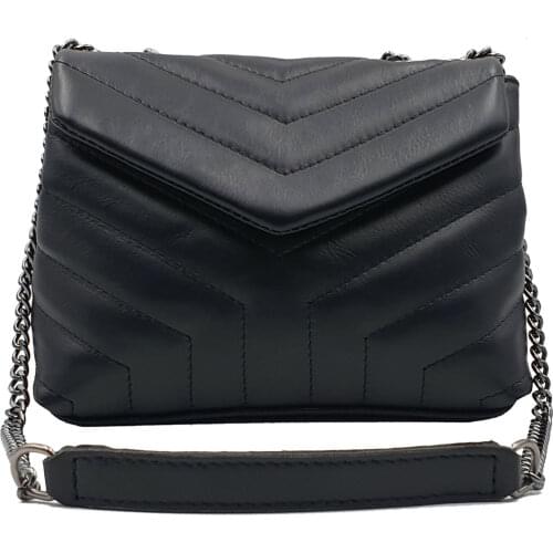 Womens cross body bag Palermo, genuine leather, Italy, long chain belt with leather inserts, small