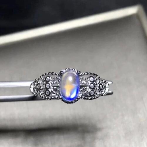 Uloveido Natural Blue Moonstone Ring 925 Sterling Silver Gemstone Wedding Promise Fine Jewelry for Women Girl 20% FJ382