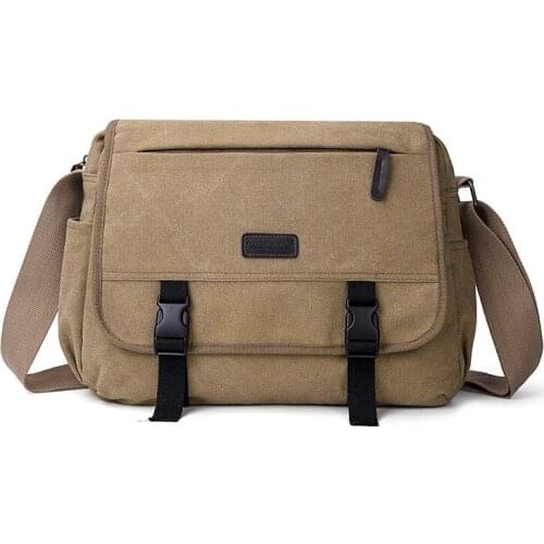 Vintage Solid Canvas Shoulder Bag Boys Large Capacity Laptop Crossbody Bags Casual Travel Handbag School Bookbag for Teenager