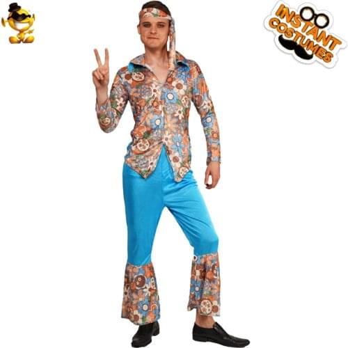 New Arrival Adult Mens Flower Hippie Costume Performance Hippy Outfits Clothing for Carnival Party Role Play Hippie Costume