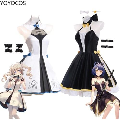 YOYOCOS Genshin Impact Cosplay Costume Xiangling Barbara Cosplay Costumes Cute Black White Dress Outfit Game Women Girl Full Set