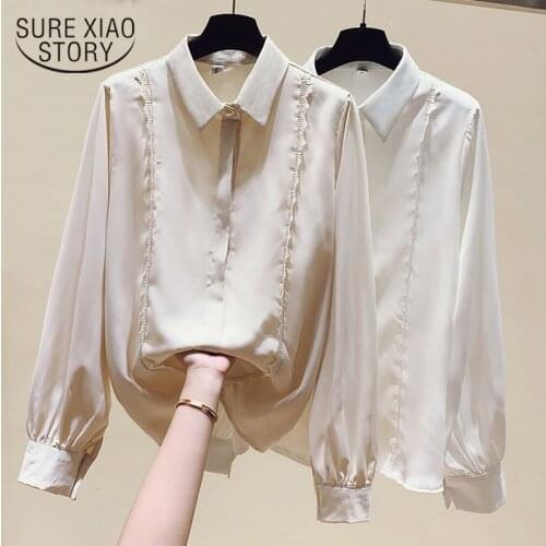 New Long Sleeve Chiffon Shirt Blouse Women Lapel Button Lace Solid Female Shirts Tops Plus Size Loose Casual Blouse Femme 13013
