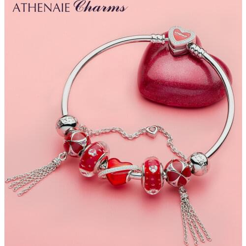 ATHENAIE 925 Sterling Silver Italian Murnao Glass Shine Zircons Enamel Forever Love Charms Bracelet For Women Jewerly Gift