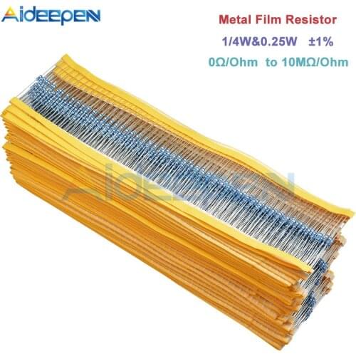 100pcs/Pack 0 Ohm-10M Ohm Metal Film Resistor 1% 1/4w 0.25w Resistor Assortment Kit Set