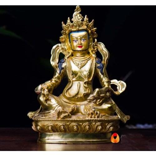 21cm # GOOD Buddhist bless family home Safety wealth fortune efficacious Protection Gold gilding Yellow Jambhala buddha statue