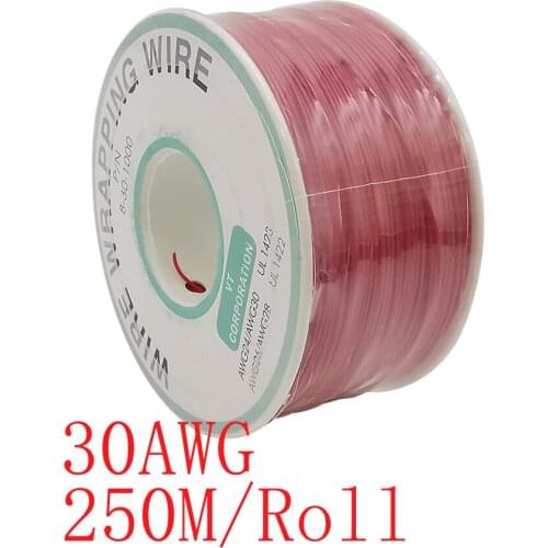 1Pcs Red 250 Meters/roll 30AWG Wrapping Wire Tin Plated Copper Cable Insulation Electronic Single Core PCB Soldering DIY OK Line