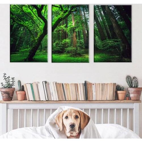 HD Printed 3 piece Forest green tree Painting on canvas room decoration print poster picture canvas for living home decor frame