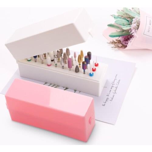 30Slots White/Pink Nail Drill Bit Plastic Storage Box|Holder Container |Manicure Cutters Display|Nail Accessories Nail Art Tool