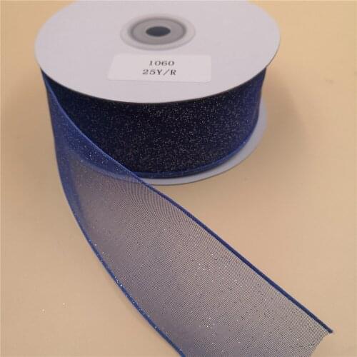 38MM X 25 Yards Silver Royal Blue Sheer Organza Wire Edge Ribbon for Birthday Decoration Gift Wrapping 1-1/2"