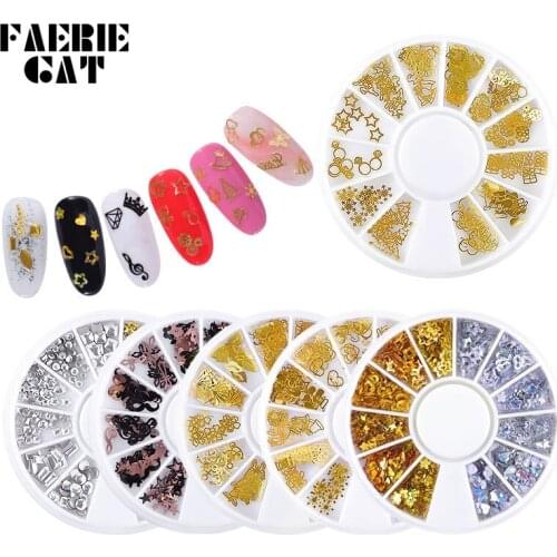 3D Charm Nail Art Flakes Metal Alloy Rivet Sequin Decorative Butterfly Stars Moons Gear Christmas Gold Patch Nails Accessories