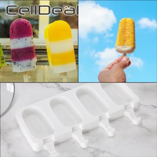 8/4 Cell Big Size Silicone Ice Cream Mold Popsicle Molds DIY Homemade Dessert Freezer Fruit Juice Ice Pop Maker Mould Sticks