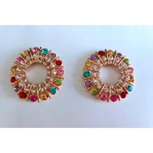 New fashion style alloy glass rhinestones applique colorful crystals round shape 32*32mm for clothing shoes phone case 2pcs/lot