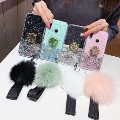 Glitter Fur Ball Case For Huawei P Smart 2021 Case Silicon Cover Y7A P20 P30 Lite P40 Pro Plus Nova 5T 8 SE Z 2019 2020 Y8S Etui