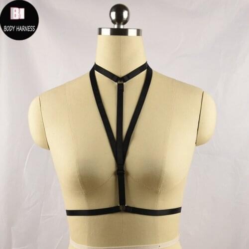 New black pastel goth body harness sexy bondage lingerie Handmade Harajuku cage bra adjustable top body harness bra