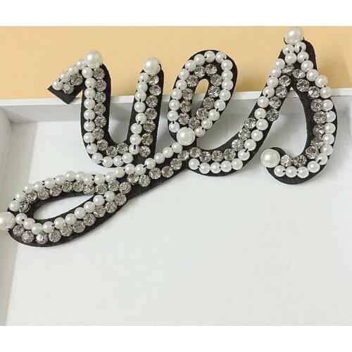 YES Letter Embroidery Beaded Pearl Patches Crystal Beaded Patch Rhinestone Badges Diamond Appliques Pearl Patch for Clothing