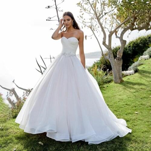 Elegant Wedding Dresses Tulle Pleat Sweetheart Off-Shoulder Zipper Ball Bridal Gowns Beaded Belt 2021 New