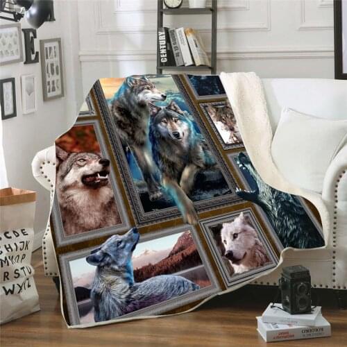 Wolf 3d printed fleece blanket for Beds Hiking Picnic Thick Quilt Fashionable Bedspread Sherpa Throw Blanket Drop Shipping