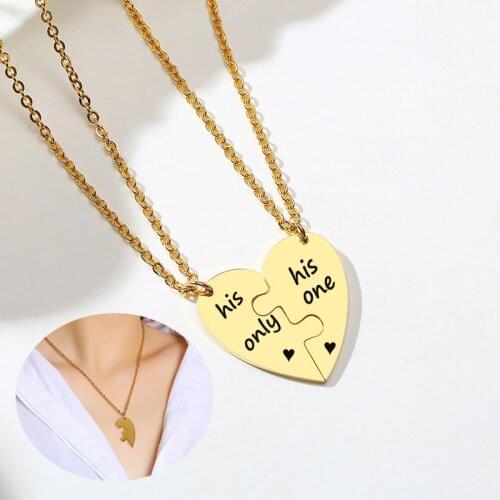 Customize Mens Womens Couple Necklace Love Heart Stitching Pendant Puzzle Matching Two Halves Heart for Lovers Memorial Day Gift