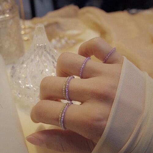 2020 Fashion Crystal Beaded Rings Cute Minimalist Coloful Beads Geometric Stacked Fine Rings for Women Party Gift Jewelry