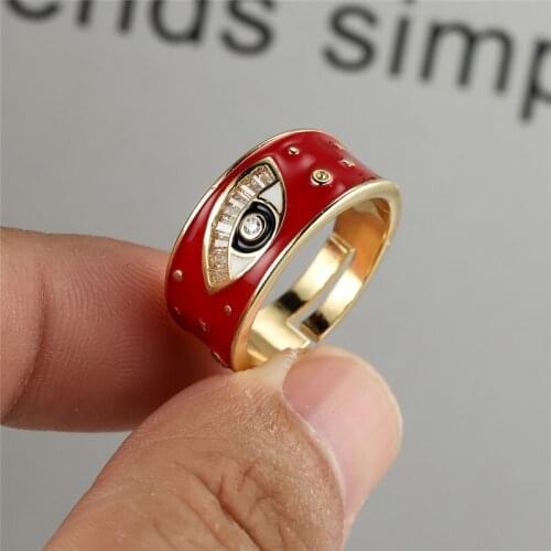 Red White Aqua Blue Opening Ring Luxury Crystal Zircon Big Eye Ring Antique Gold Color Party Rings For Women Men Halloween Gifts