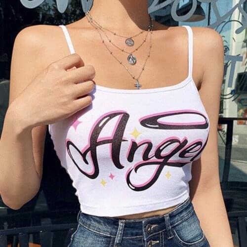 Summer Cropped Top Angel Letter Print Sleeveless Crop Tops Clubwear 2021 Sexy Women Camis Top