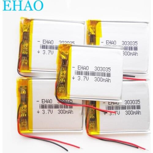 5 pcs 303035 3.7V 300mAh Lithium Polymer LiPo Rechargeable Battery For Mp3 PAD DVD E-book bluetooth headset bluetooth
