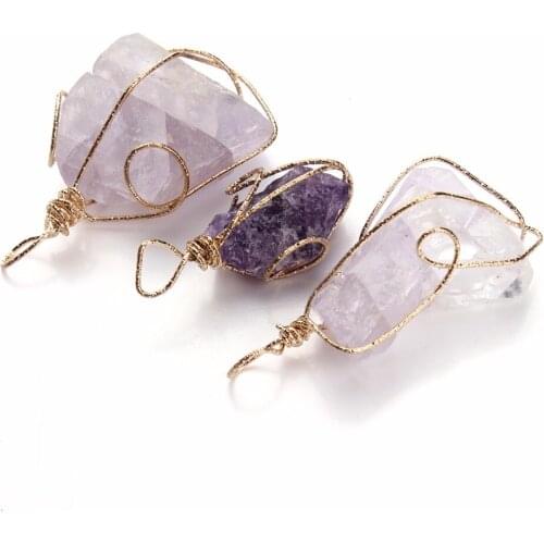 LOULEUR 1 Pc Natural Point Stone Pendants Pendulum Purple Healing Crystal Chakra Reiki Beads Random Size Free Shipping