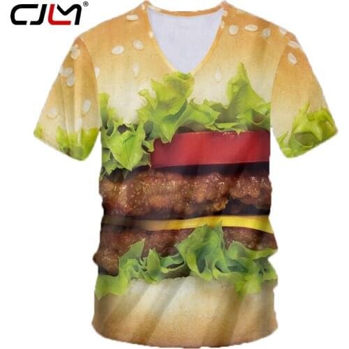 CJLM New Fashion Cool 3d Print Hamburger T-Shirt Summer Loose V Neck Tee Shirts Tops Mens Hip Hop Punk Casual T-Shirt Whosale