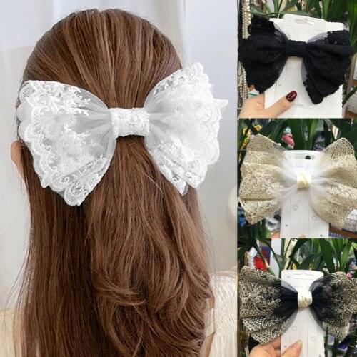 2021 Solid Color New Fashion Non-slip Big Bow Exquisite Lace See Through Bow Knot Hairpin Beautiful Elegant Dating Hair Clip
