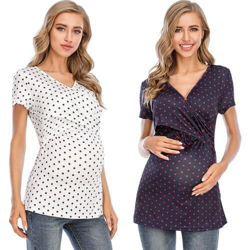 2021 New Summer Maternity Women Pregnant Maternity Nursing Breastfeeding Top Fashion Women Solid Color Short Sleeve T-shirt