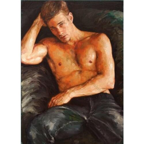 100%Handmade Original Oil Painting young Man Portrait nude gay muscle