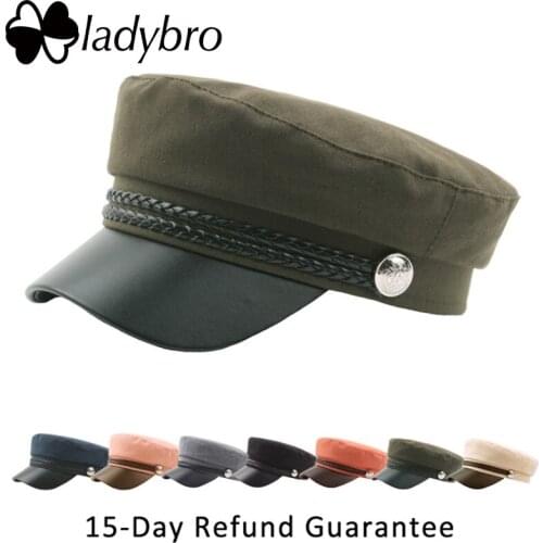 Ladybro Autumn Winter Hat Women Military Hat PU Men Snapback Cap Female Beret Hat Male Casquette Lady Octagonal Cap Rope Flat