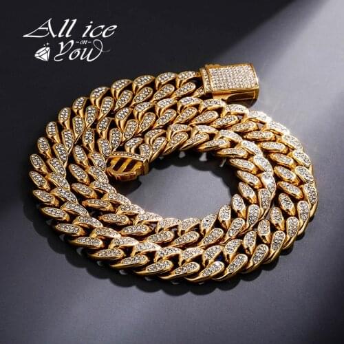 ALLICEONYOU 12mm Stainless Steel Cuban Necklace With Spring Clasp Iced Out Cubic Zirconia Hip Hop Heavy Jewelry For Gift