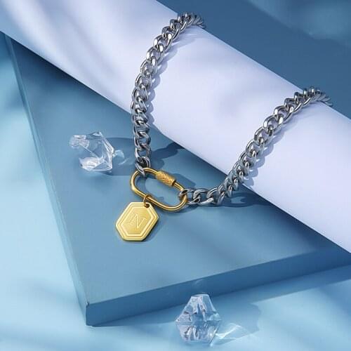 Initial Letter Necklace For Women Stainless Steel Spiral Buck Necklace Gold Color Metal Alphabet A-Z Charm Choker Collier