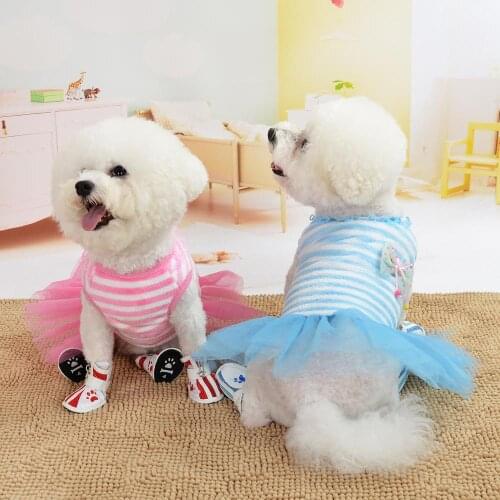 Striped Pet Dress Summer Chihuahua Princess Dog Dresses Wedding Lace Tutu Skirt For Dogs Poodle Flannel Pet Cat Clothes Vestido