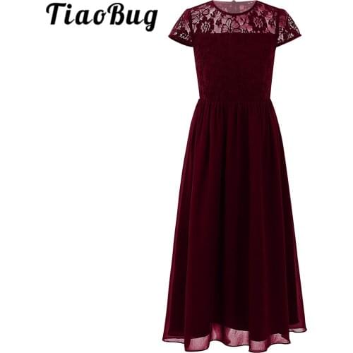 Flower Girls Dresses Lace Chiffon Long Dress Kids Dresses for Girls Wedding Party Childrens Pageant Dress Petites Filles Robes