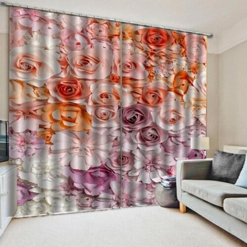 Custom 3D Florals Door Windows Curtains Backdrop Thin Living Room Bedroom Decorative Kitchen Curtains Drapes Clear print
