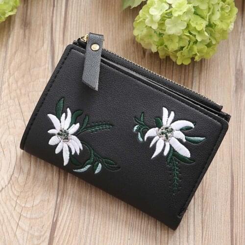 Simple Fashion Ladies Girls Classical Vintage Embroidery Flower Mini Bag Women PU Leather Coin Purse Card Holder Wallet Popular