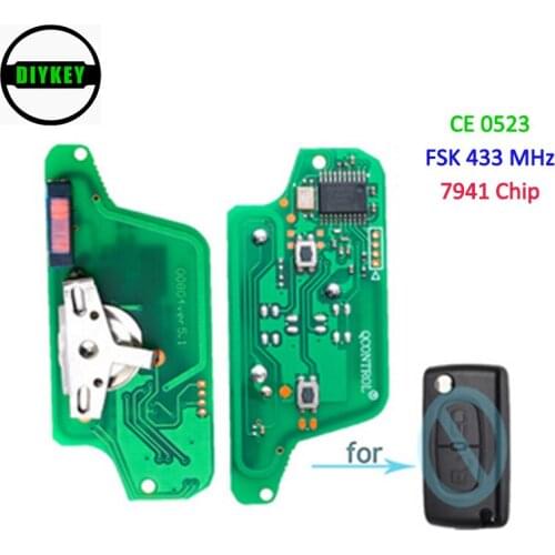 DIYKEY 5PCS/lot Remote Key Board 2 Button FSK / ASK 433MHz ID46 Chip for Peugeot Citroen 0523 Model