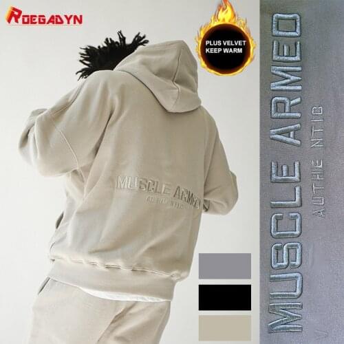 ROEGADYN Winter Running Jacket Men Hoodie Embroidery Sports Jacket Man Plus Cashmere Sweater Gym Hoodie Men Large Size Jacket