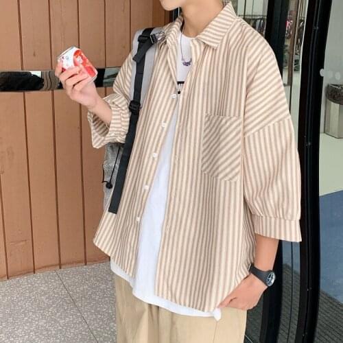 Summer Striped Shirts Mens Fashion Oversize Casual Shirts Men Streetwear Korean Loose Short-sleeved Shirts Mens Dress Shirts