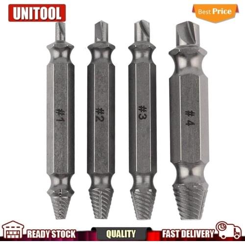 4Pcs/Set Broken Damaged Screw Removers Extractor Drill Bit Guide Set Broken Bolt Fastener Easy Out Kit With Plastic Box