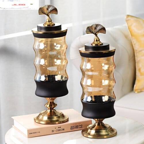 European Style Ginkgo Biloba Lantern Glass Jar Candy Storage Tank Flower Arrangement Home Use Storage Jar Decorations Vase