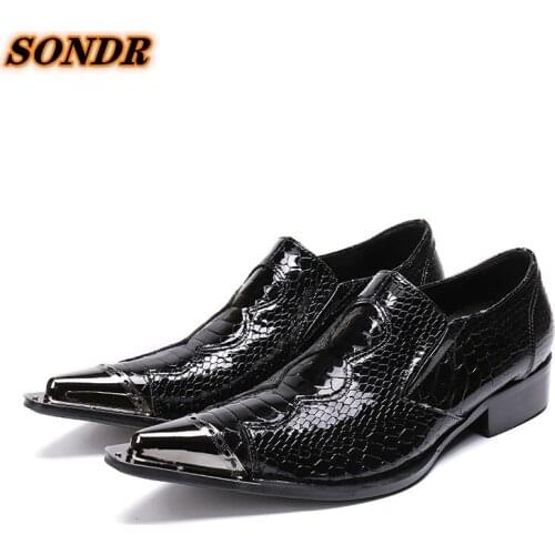 New Classic Man Dress Shoes Men Genuine Leather Black Python Skin Wedding Formal Iron Toe Loafers Oxford Shoes Calzado Hombre