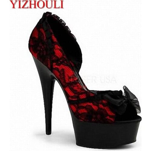 High heel lady shoes nightclub dancing shoes ribbon bowknot adornment sandals 15 cm heel shoes appeal