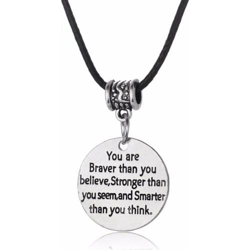 Inspirational Necklace Jewelry You Are Braver Than You Believe Pendant Charm Leather Chain Necklaces Gift For Men Women Friends